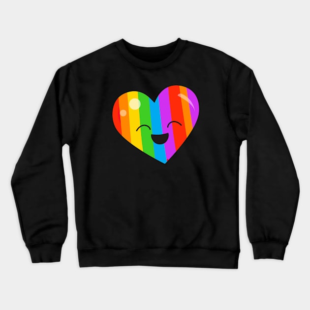 LGBTQ Cute Gay Lesbian Pride Kawaii Rainbow Heart Crewneck Sweatshirt by BonnaVida